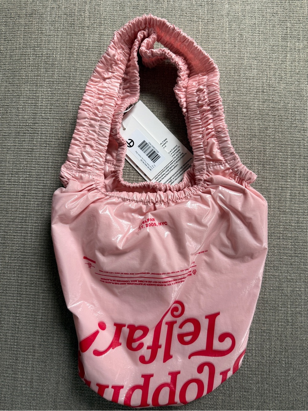 Telfar Pink Ruched-Handle Mini Shopping Bag